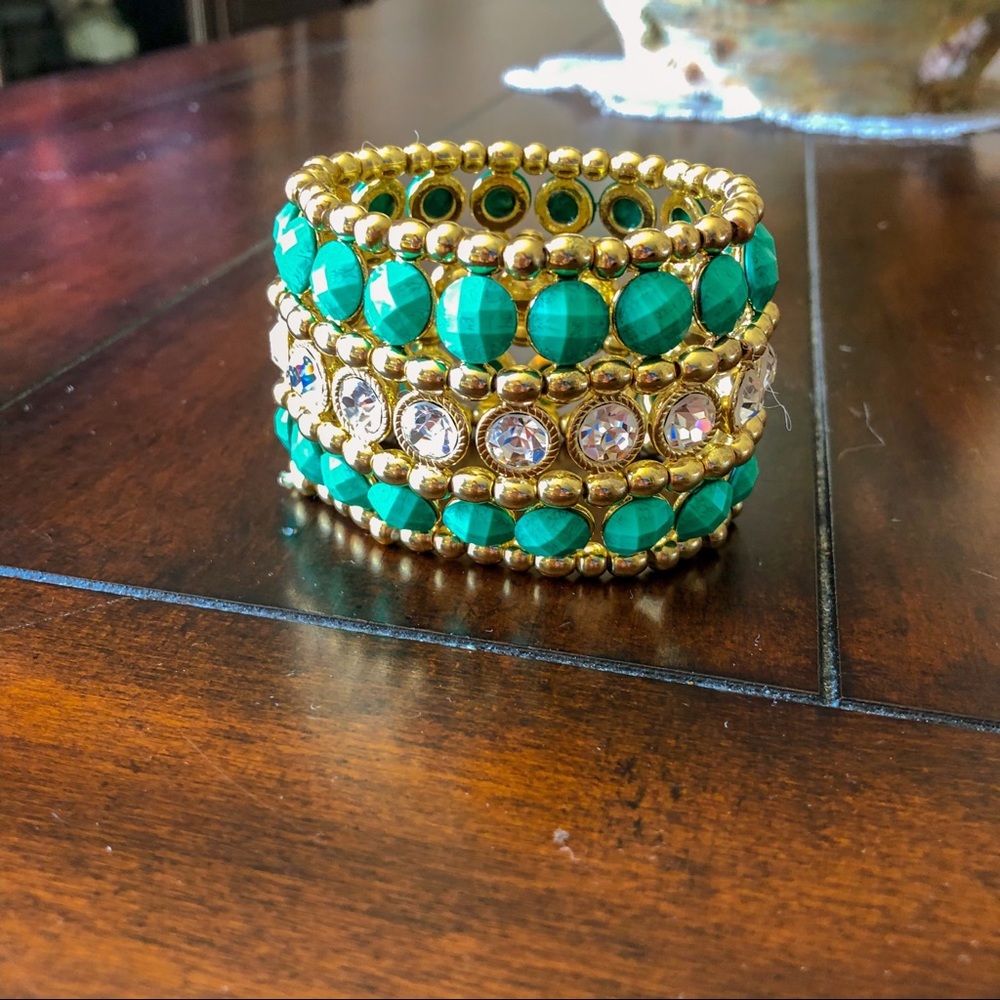 Turquoise & Crystal Stretch Cuff Bracelet